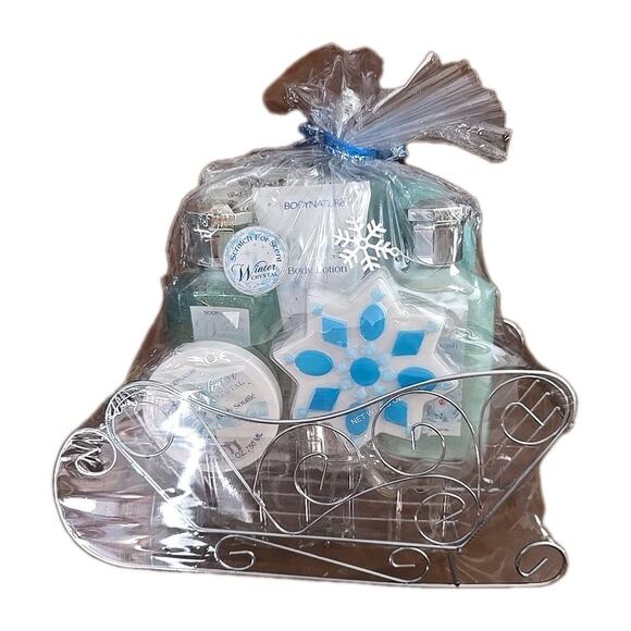 VTG Body Nature Christmas Body & Bath Winter Crystal Wire Basket Gift Bath Set - Picture 1 of 8